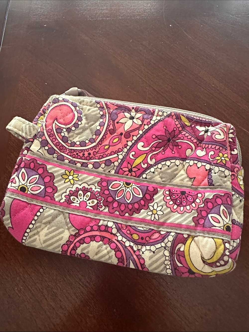 Vera Bradley Pink Paisley Quilted Zip Cosmetic Case